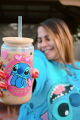 Stitch Con Corazones Cup16 oz Libbey Glass Can
