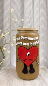 "Un Verano Sin Ti" Bad Bunny 16 oz Glass Cup with lip and straw